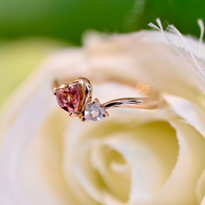 K18 ピンクトルマリン・ブルームーンストーンリング | エレガンスアライ