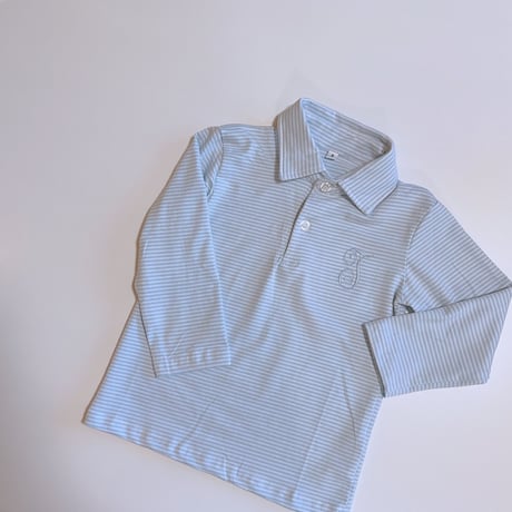 【即納販売】ボーダーポロ（ライトブルー）※刺繍なし