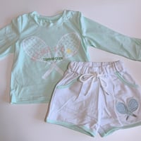 【即納販売】tennisプリントショートパンツセットアップ