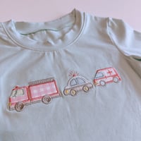【即納販売】長袖/ピンク消防車と仲間たちTシャツ