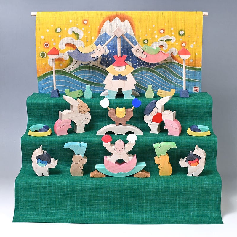 円武者三段飾り 特製富士【小黒三郎】 小黒三郎 組み木 五月人形 円武者三段飾り（小） 木のおもちゃ