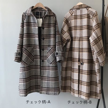 【ロング丈チェック柄スーツコート】2color