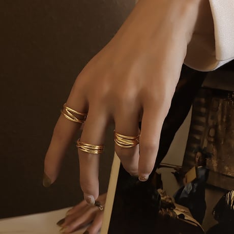 【18K silver 3ラインクロス リング】2color