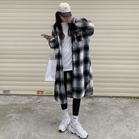 【ギンガムチェック柄　ロングシャツカーディガン】