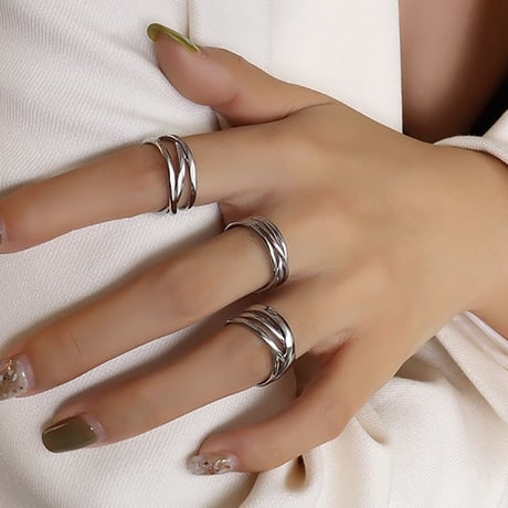 【18K silver 3ラインクロス リング】2color
