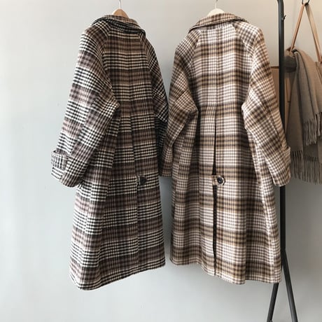 【ロング丈チェック柄スーツコート】2color