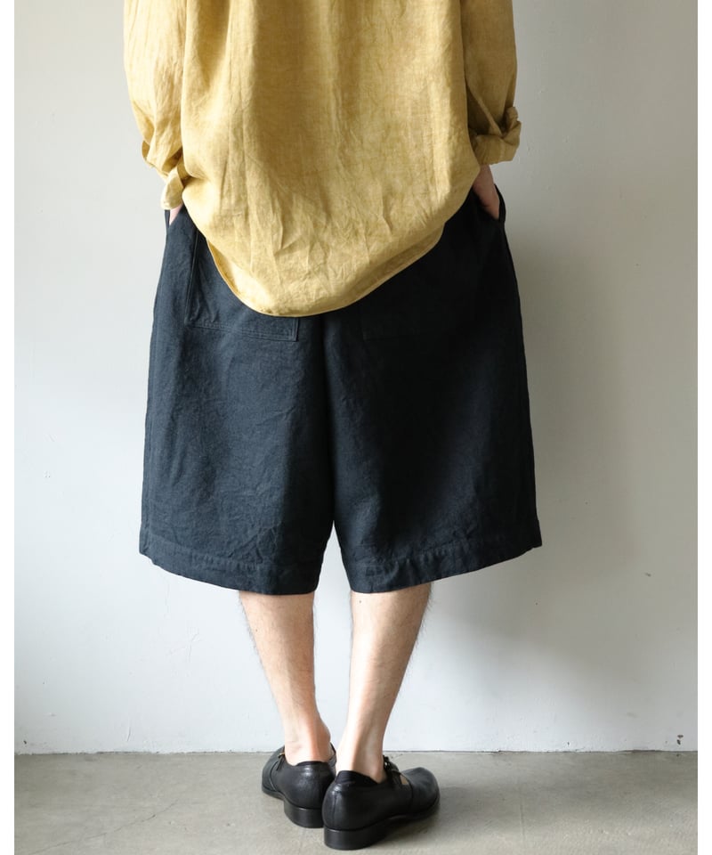 MITTAN ショートパンツ MITTAN / 亜麻苧麻ビッグショートパンツ <墨黒> | AUTHOR