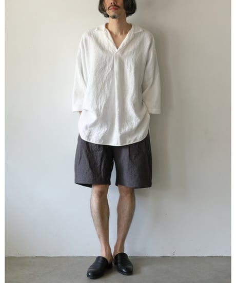kläuse / The Shorts 2 <grey : cotton linen canvas (chambray)>