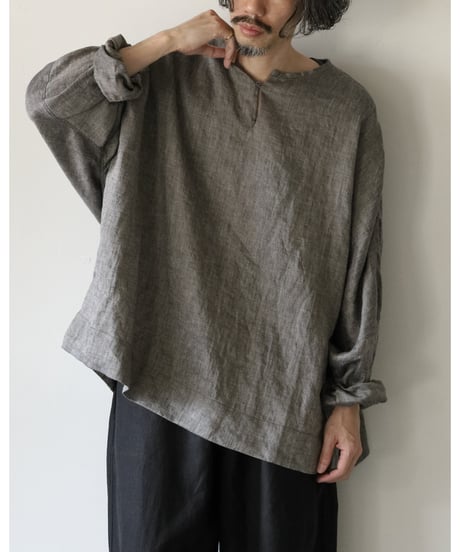 kläuse / C.S Wide Slit Neck Shirt <chambray black>