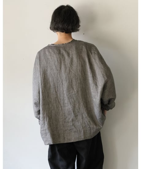 kläuse / C.S Wide Slit Neck Shirt <chambray black>