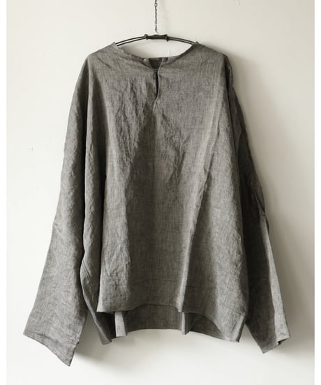 kläuse / C.S Wide Slit Neck Shirt <chambray black>