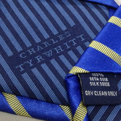 Charles Tyrwhitt 美品 微光沢 ネクタイ シルク100% ボーダー柄 青系 ブルー系 V-009410