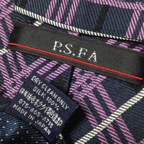 パーフェクトスーツファクトリー PSFA P.S.FA 美品 微光沢 ネクタイ チェック柄 濃紺系 ネイビー系 T-009317