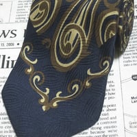 エンポリオアルマーニ EMPORIO ARMANI 微光沢 ネクタイ イタリア製 シルク100% パターン柄 濃紺系ベース ネイビー I-005133