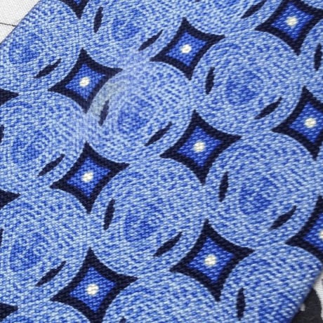 ヴェルサーチ VERSACE 微光沢 ネクタイ 日本製 シルク100% パターン柄 青系 ブルー系 M-007376