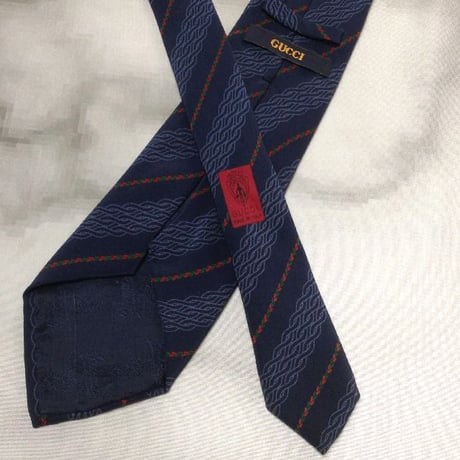 グッチ GUCCI 微光沢 ネクタイ イタリア製 シルク100% パターン柄 濃紺系 ネイビー系 S-007847