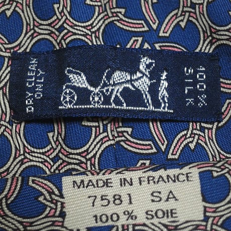 エルメス HERMES 微光沢 ネクタイ フランス製 シルク100% パターン柄 濃紺系ベース ネイビー J-005149