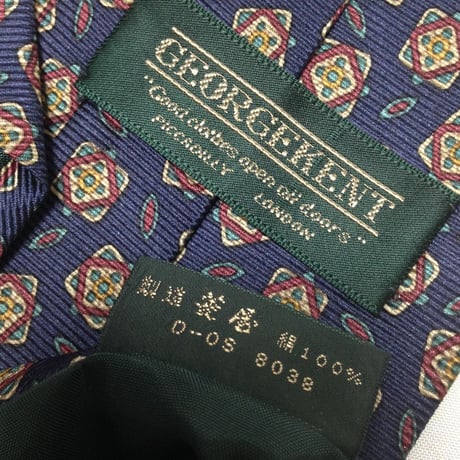 ジョージケント GEORGEKENT 菱屋 美品 微光沢 ネクタイ シルク100% パターン柄 濃紺系 ネイビー系 W-009420