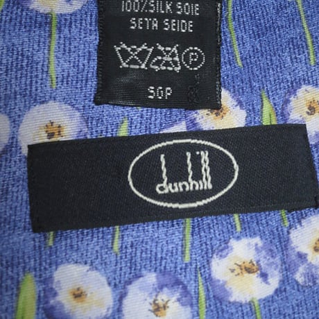 ダンヒル dunhill 微光沢 ネクタイ イタリア製 シルク100% 花柄 青系ベース ブルー系 F-004793