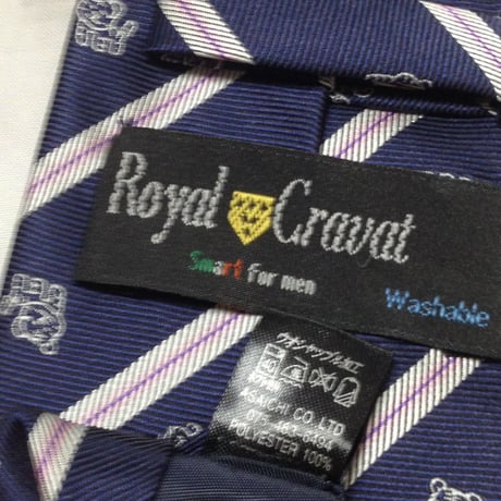 Royal Cravat 美品 微光沢 ネクタイ 斜めストライプ レジメンタル 虎柄 タイガー 濃紺系 ネイビー系 U-009364