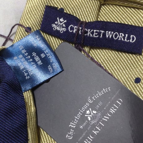クリケットワールド CRICKET WORLD 美品 新品未使用タグ付 微光沢 ネクタイ ドット柄 黄系 イエロー系 T-009309