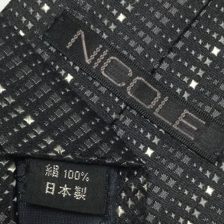 ニコル NICOLE 微光沢 ネクタイ 日本製 シルク100% パターン柄 黒系 ブラック系 T-009293