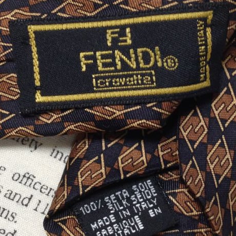 フェンディ FENDI 美品 微光沢 ネクタイ イタリア製 シルク100% ブランドロゴ柄 ミックス Z-006260