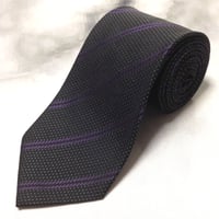 ミスタージュンコ Mr.JUNKO 美品 微光沢 ネクタイ シルク100% ストライプ レジメンタル 黒系 ブラック系 U-009355