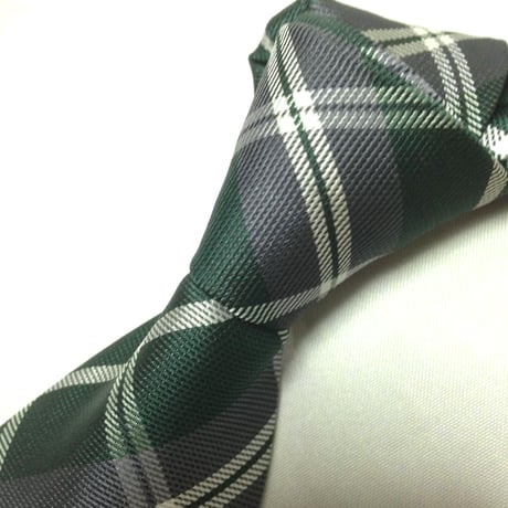シンプルフレーズクラバット SIMPLE PHRASE CRAVAT 美品 微光沢 ネクタイ チェック柄 緑系 グリーン系 W-009424