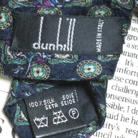 ダンヒル dunhill 美品 微光沢 ネクタイ イタリア製 シルク100% パターン柄 濃紺系 ネイビー系 K-005391