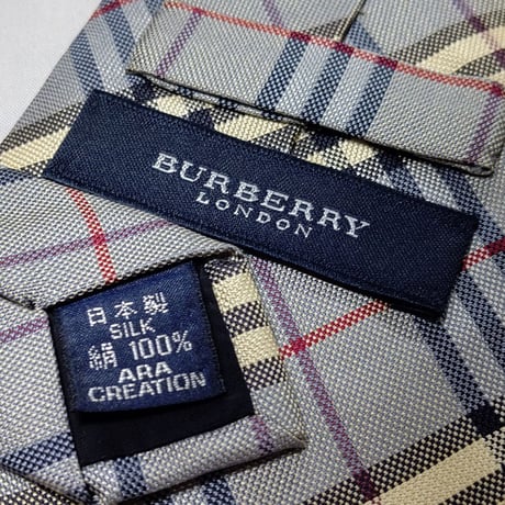 バーバリー Burberry 微光沢 ネクタイ 日本製 シルク100% チェック柄 グレー系 H-008758