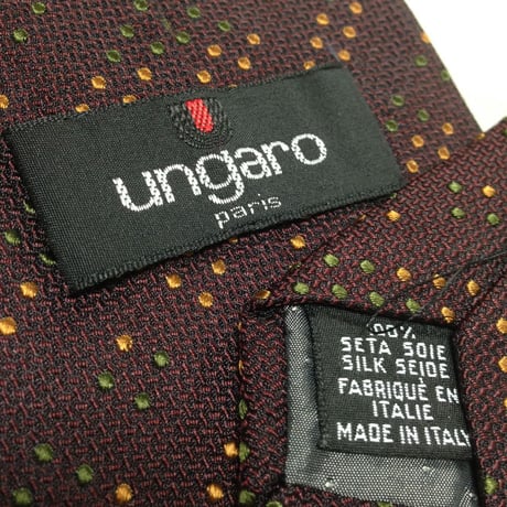 ウンガロ Ungaro 美品 微光沢 ネクタイ イタリア製 シルク100% パターン柄 茶系 ブラウン系 V-009406