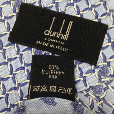 ダンヒル dunhill 微光沢 ネクタイ イタリア製 シルク100% パターン柄 青系 ブルー系 M-007377
