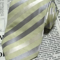 ヒューゴボス HUGO BOSS 微光沢 ネクタイ イタリア製 シルク100% 斜めストライプ レジメンタル うぐいす色系ベース I-005108