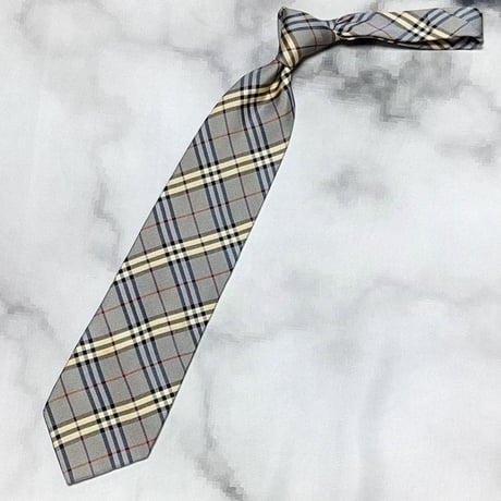 バーバリー Burberry 微光沢 ネクタイ 日本製 シルク100% チェック柄 グレー系 H-008758