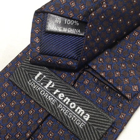 レノマ renoma up 美品 微光沢 ネクタイ シルク100% パターン柄 濃紺系 ネイビー系 T-009304