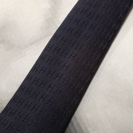 エルメス HERMES 微光沢 ネクタイ シルク100% ファソネ ファソネH H織 濃紺系 ネイビー系 V-007963