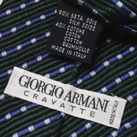 ジョルジオアルマーニ GIORGIO ARMANI 美品 微光沢 ネクタイ イタリア製 シルク コットン 斜めストライプ レジメンタル ミックス V-006004