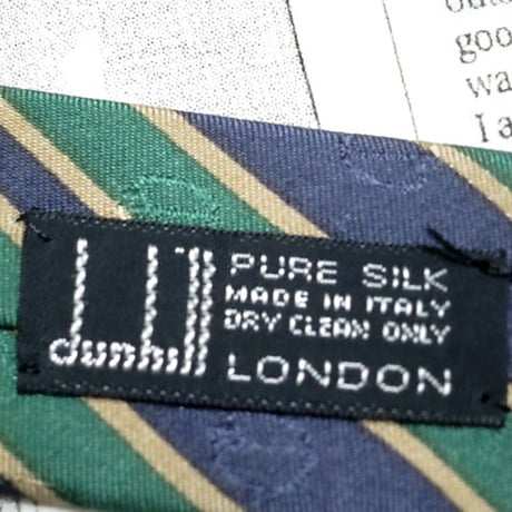 ダンヒル dunhill 良品 ネクタイ イタリア製 シルク100% 斜めストライプ レジメンタル 濃紺系ベース ネイビー K-005318