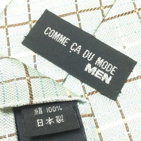 コム サ デ モード COMME CA DU MODE コム サ デ モード メン 良品 微光沢 ネクタイ チェック柄 ミント系 V-009365