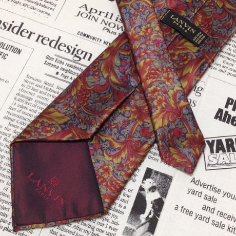 ランバン LANVIN 良品 微光沢 ネクタイ フランス製 シルク100% 花柄 ミックス I-006875