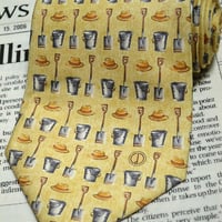 ダンヒル dunhill 美品 微光沢 ネクタイ イタリア製 シルク100% スコップ バケツ 帽子柄 黄系 イエロー系 K-005316