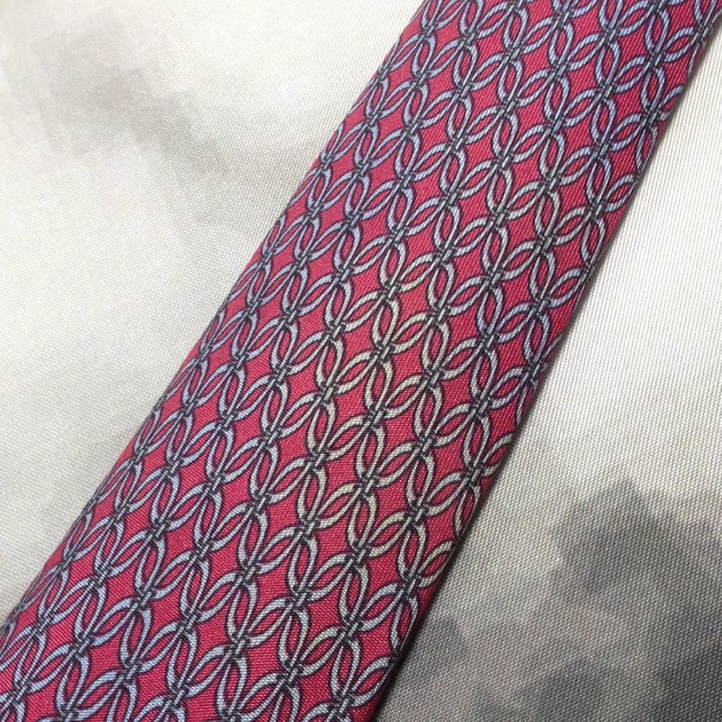 エルメス HERMES 微光沢 ネクタイ フランス製 シルク100% パターン柄 