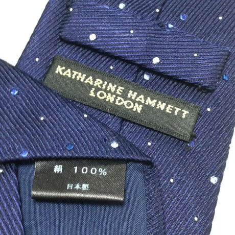 キャサリン ハムネット KATHARINE HAMNETT 美品 未使用品 微光沢 ネクタイ ドット柄 濃紺系 ネイビー系 Z-008277