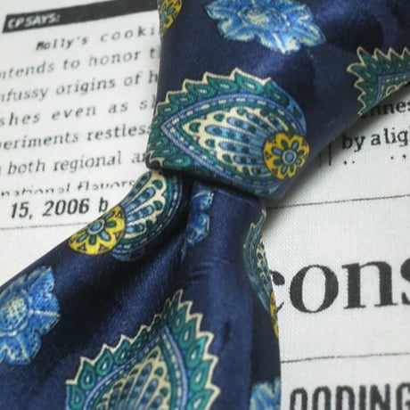 ランバン LANVIN 美品 微光沢 ネクタイ フランス製 シルク100% パターン柄 濃紺系 ネイビー系 K-005389