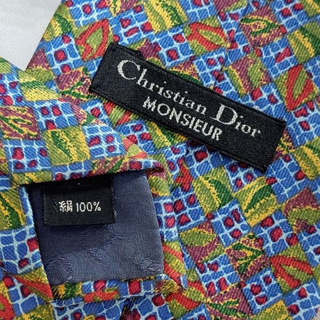 クリスチャンディオール Christian Dior 美品 未使用品 微光沢 ネクタイ シルク100% パターン柄 ミックス M-009104