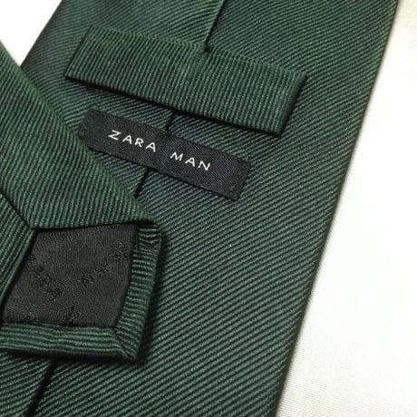 ザラ ZARA 良品 微光沢 ネクタイ 無地 緑系 グリーン系 W-009418