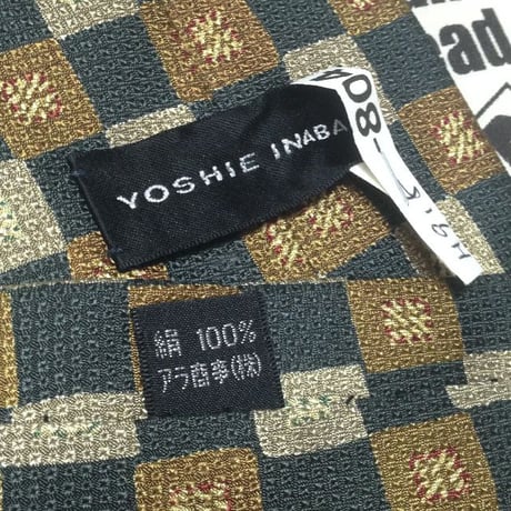 ヨシエイナバ yoshie inaba 美品 クリーニング済 微光沢 ネクタイ パターン柄 裏地ストライプ柄 ミックス O-007457