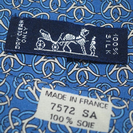 エルメス HERMES ネクタイ フランス製 シルク100% パターン柄 青系ベース ブルー系 J-005182