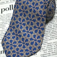 エルメス HERMES 微光沢 ネクタイ フランス製 シルク100% パターン柄 濃紺系ベース ネイビー J-005149